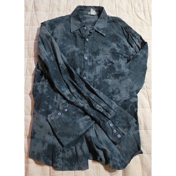POP ICON CLOTHING Other - Vtg Pop Icon Shirt Mens L Embroidered Blue Gray Long Sleeve Button Up Y2K Grunge
